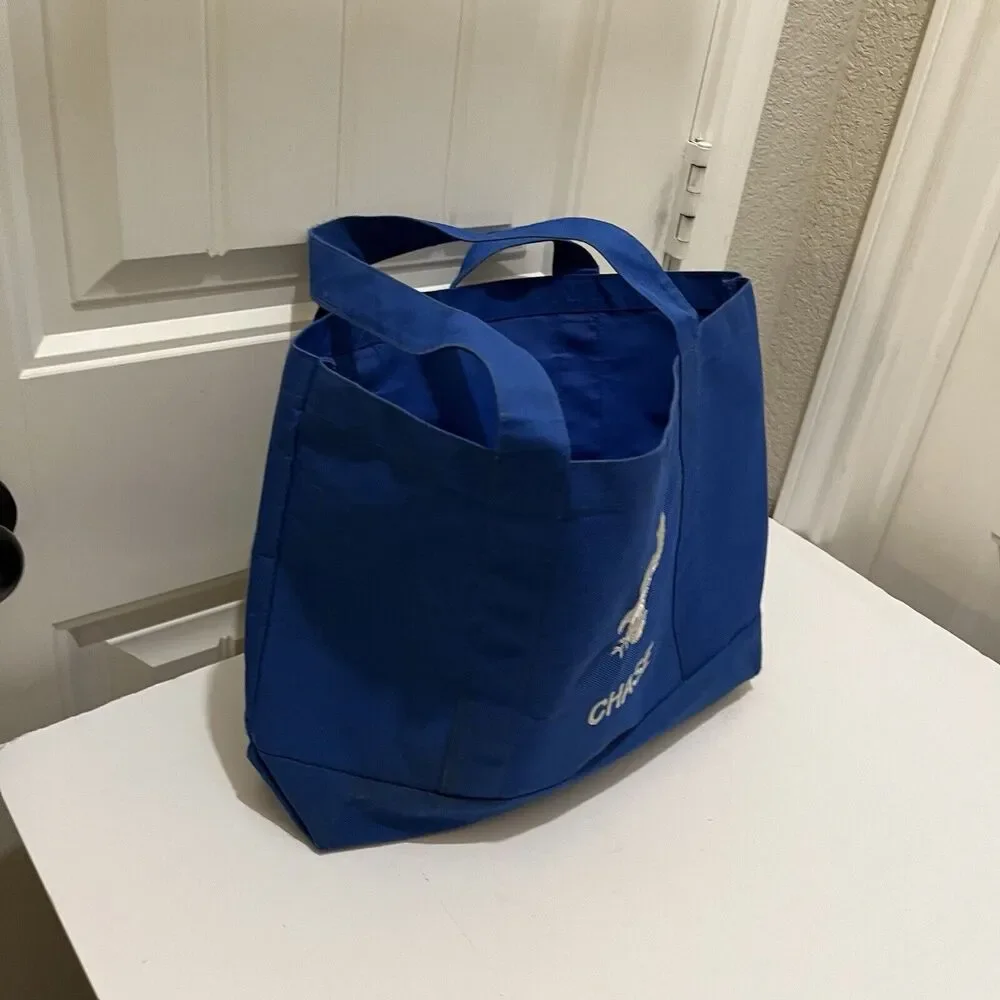 Chase Eagle Bird Blue White Embroidered Canvas Double Handles Tote Bag 11X14